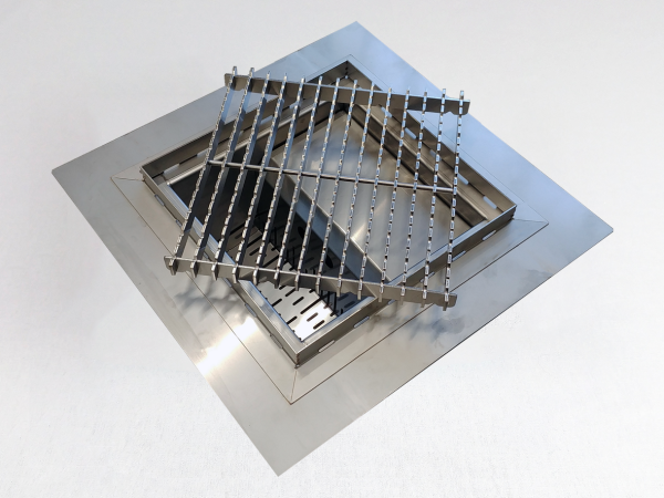 Inox talni sifon Z REŠETKO, dimenzij 200mm x 200mm x 188mm Ø50mm horizontalno POVOZEN PROTIZDRSEN s PRIROBNICO za HIDROIZOLACIJO