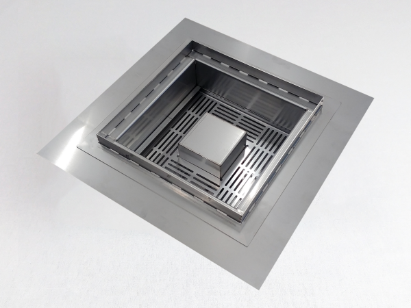 Inox talni sifon Z REŠETKO, dimenzij 300mm x 300mm x 191mm Ø110mm vertikalno POVOZEN PROTIZDRSEN s PRIROBNICO za HIDROIZOLACIJO