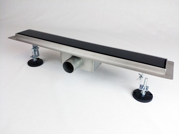 Kanaleta tuš s ČRNIM KALJENIM STEKLENIM pokrovom, dimenzij: 800(d)x70(š)x70(v)mm INOX