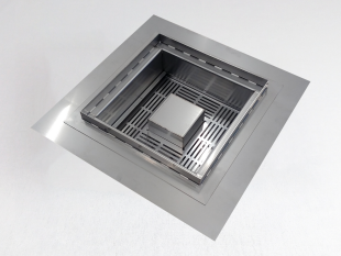 Inox talni sifon Z REŠETKO, dimenzij 300mm x 300mm x 191mm Ø110mm vertikalno POVOZEN PROTIZDRSEN s PRIROBNICO za HIDROIZOLACIJO