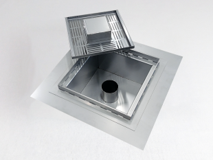 Inox talni sifon Z REŠETKO, dimenzij 300mm x 300mm x 191mm Ø110mm vertikalno POVOZEN PROTIZDRSEN s PRIROBNICO za HIDROIZOLACIJO