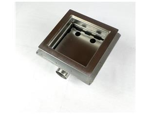 Talni sifon komplet s čelno ploščo debeline 5mm s PERFORIRANIM VZORCEM (AVTOPOVOZNO) in prirobnico za hidroizolacijo 200x200x150mm INOX Ø50mm horizontalno