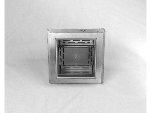 Talni sifon komplet s čelno ploščo debeline 5mm s PERFORIRANIM VZORCEM (AVTOPOVOZNO) in prirobnico za hidroizolacijo 300x300x128mm INOX Ø75mm vertikalno